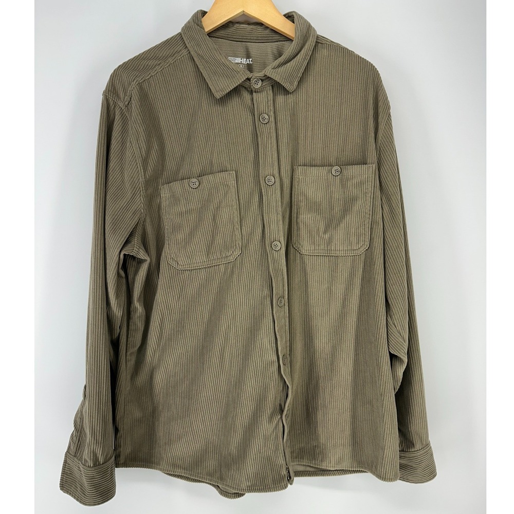 32 Degrees Heat Shirt Mens‎ XL Olive Green Corduroy Button Down Thermal Shacket